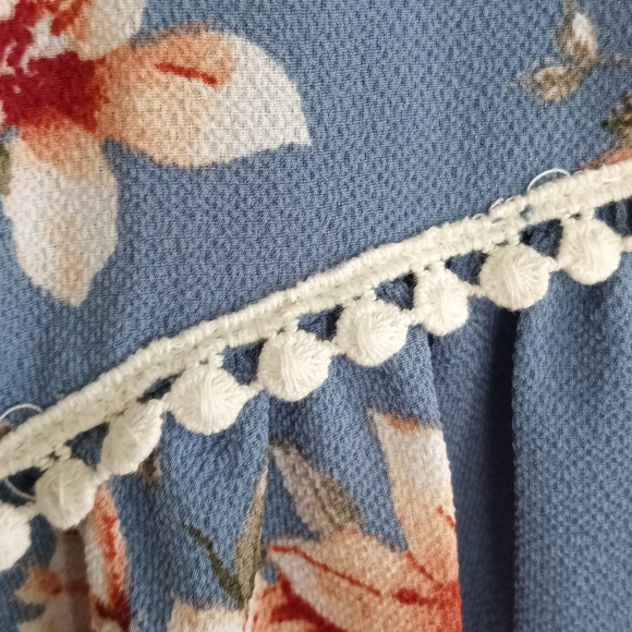 Perfect Peach Blue Babydoll Dress Floral Long Sleeve Crochet Waist Romantic Plus - Picture 7 of 12